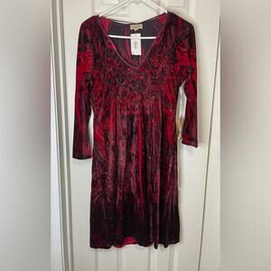 One World Red Black Whimsigoth Grunge V-Neck Babydoll Dress Large
